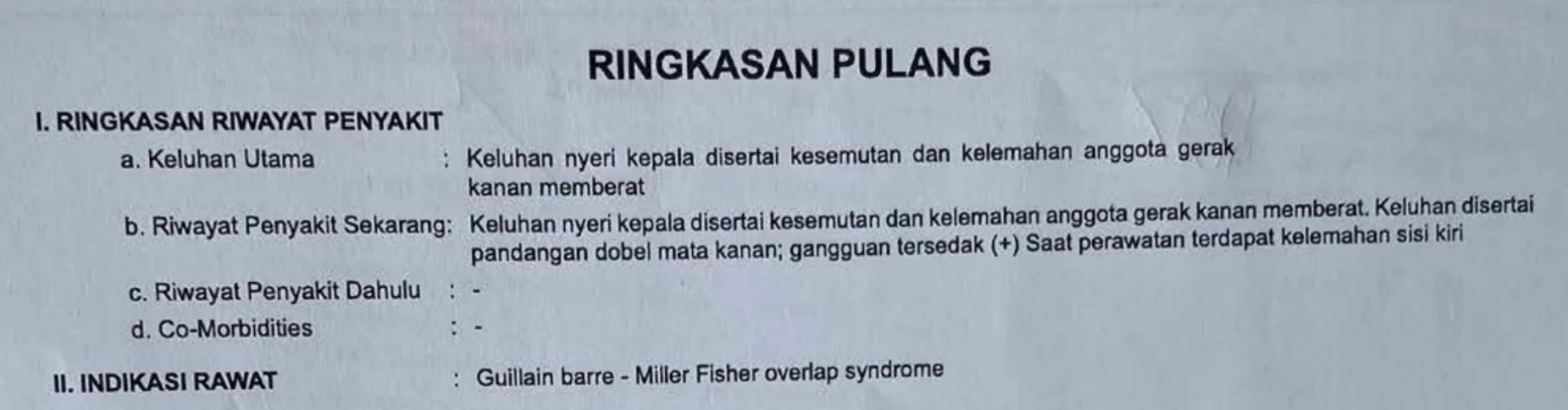 Summary of discharge: treatment for GBS-MFS overlap syndrome