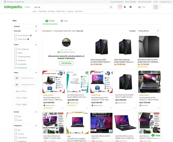 Tampilan situsweb Tokopedia