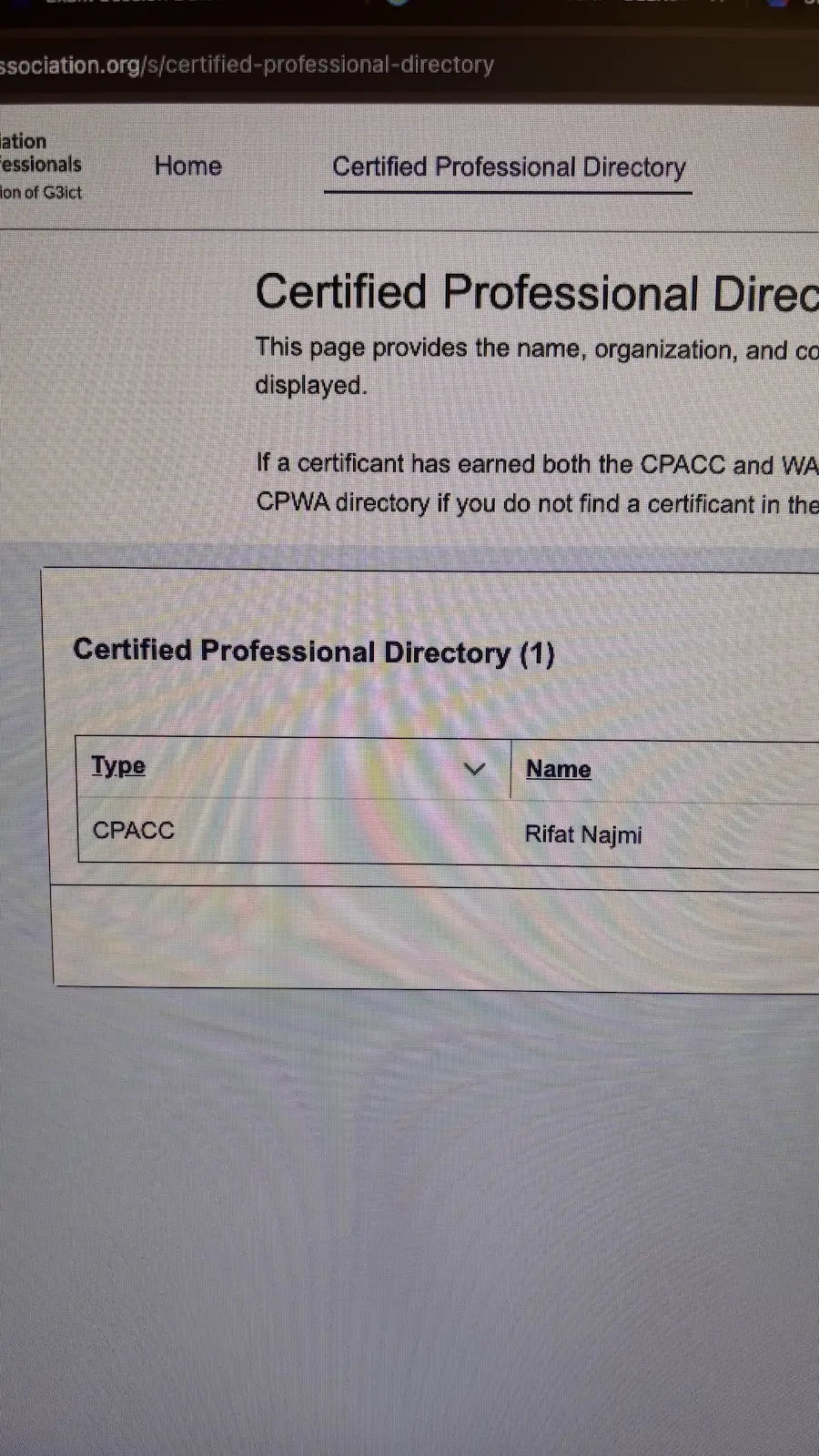 Ada nama Rifat di Certificant Directory