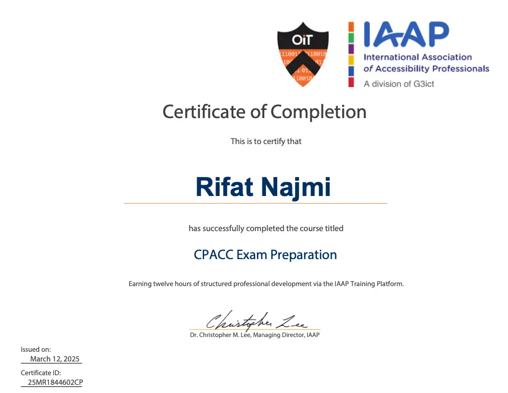 Certificate of Completion - CPACC Exam Preparation