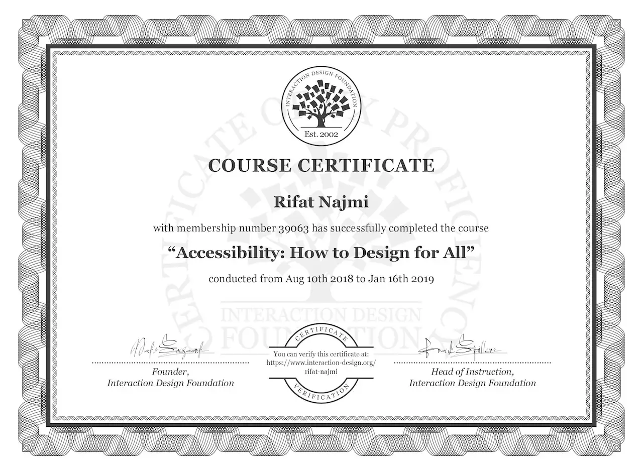 "Sertifikat 'Accessibility: How to Design for All'"